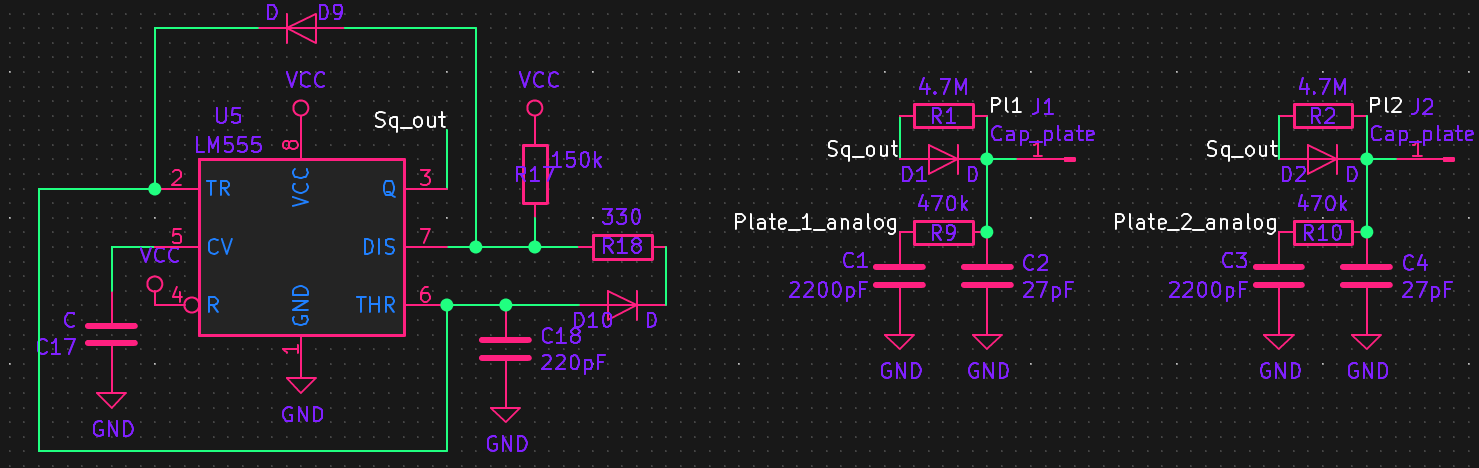 schematic for 555 capacitive sensing circuit